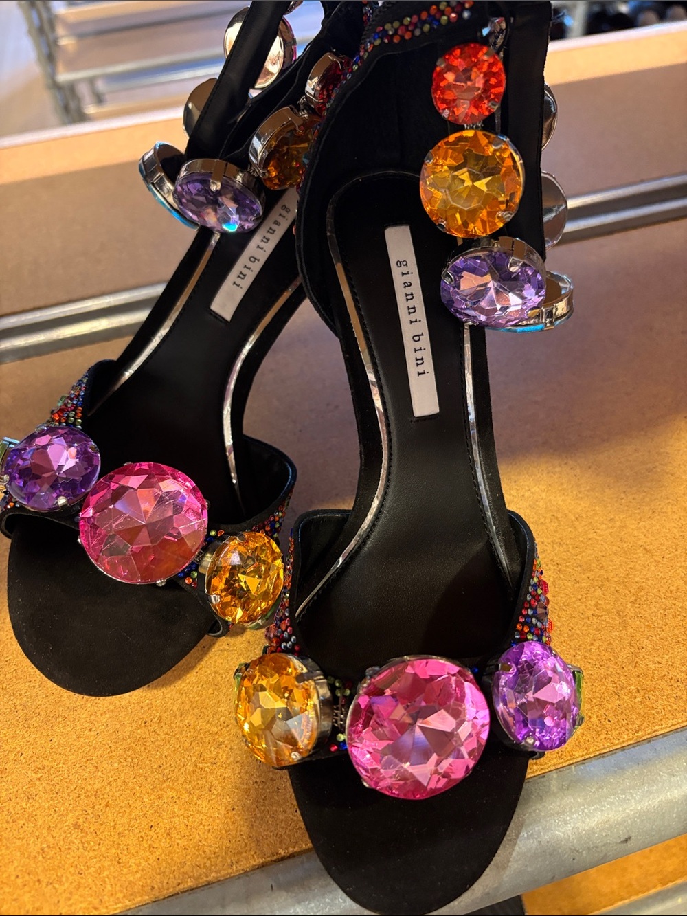 New Gianni Bini Black Heels with Pink, Purple & Orange Gemstones